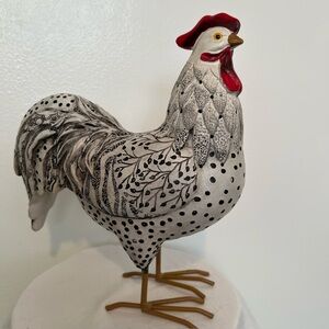 Black & White Farmhouse Kitchen Rooster Figurine 10" metal legs Home decor